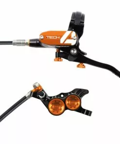 Hope Tech 4 E4 Brake - No Rotor -Outlet Bremser Store Hope Tech 4 E4 Brake No Rotor Disc Brake Callipers Black Orange T4E4CL