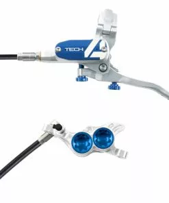 Hope Tech 4 E4 Brake - No Rotor -Outlet Bremser Store Hope Tech 4 E4 Brake No Rotor Disc Brake Callipers SIlver Blue T4E4ZSBL
