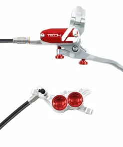 Hope Tech 4 E4 Brake - No Rotor -Outlet Bremser Store Hope Tech 4 E4 Brake No Rotor Disc Brake Callipers Silver Red T4E4ZSRL