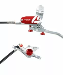Hope Tech 4 X2 Brake - No Rotor -Outlet Bremser Store Hope Tech 4 X2 Brake No Rotor Disc Brake Callipers Silver Red T4X2ZSRL