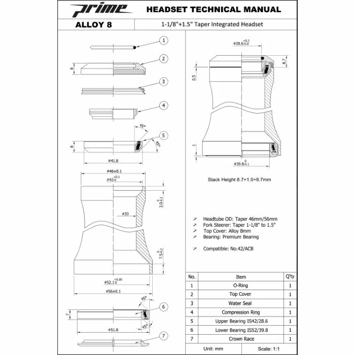 Prime Doyenne 1-1/8"-1.5" Integrated Headset 3 Prime Doyenne 1-1/8"-1.5" Integrated Headset - Billede 3